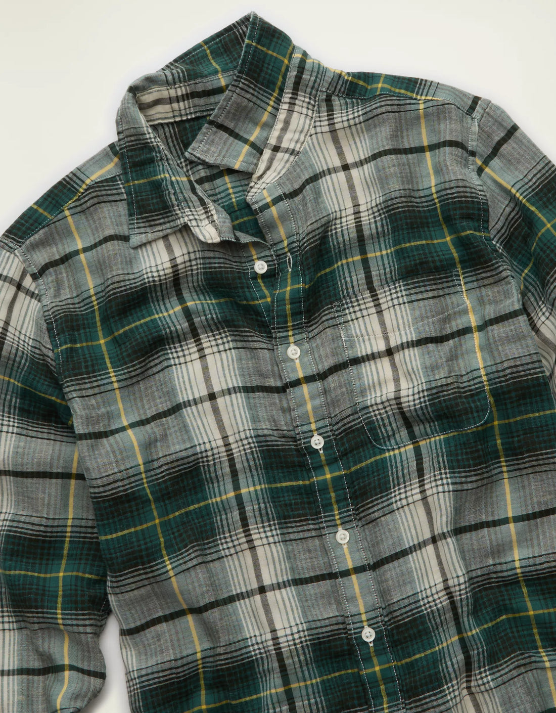 Standard Fit Plaid Gauze Mens Long Sleeve Button‑Up Shirt