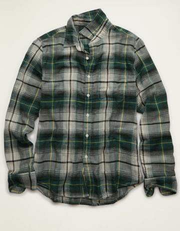 Standard Fit Plaid Gauze Mens Long Sleeve Button‑Up Shirt