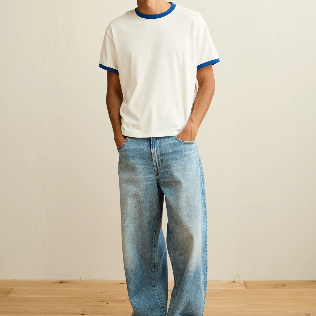 Shrunken Fit Crew Neck Mens Short Sleeve T‑Shirt